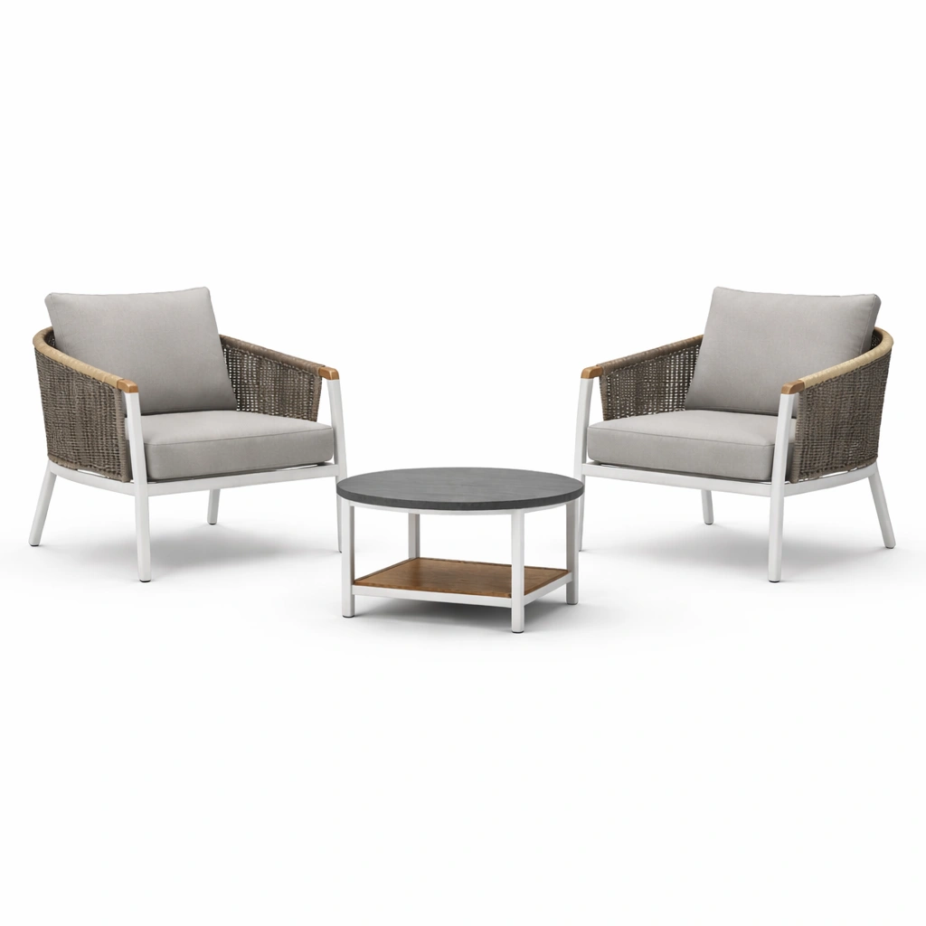 Conjunto de jardín de aluminio y madera con sillones y mesa-furndexa