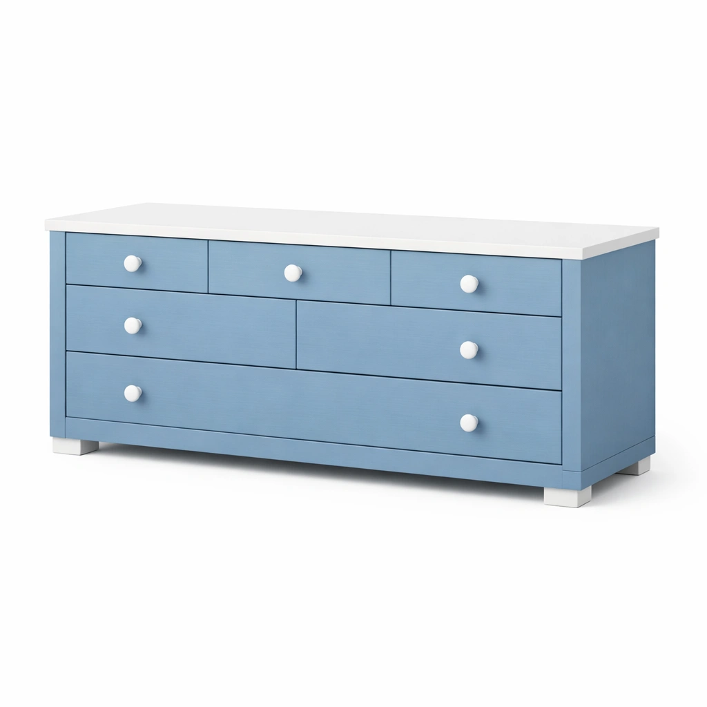 Cómoda de madera con cajones azul y blanco 120x40x60 cm-furndexa
