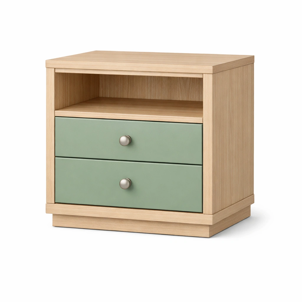 Mesita de noche de madera con cajones color verde-furndexa