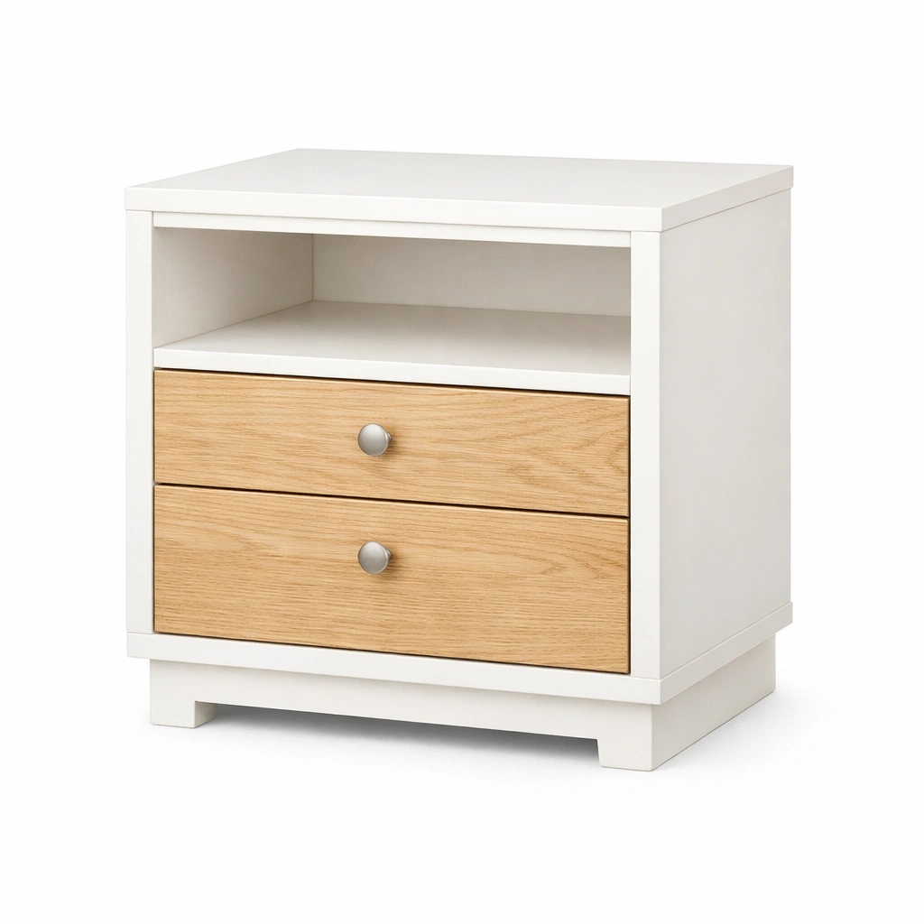 Mesita de noche de mdf y madera con cajones blanco natural-furndexa
