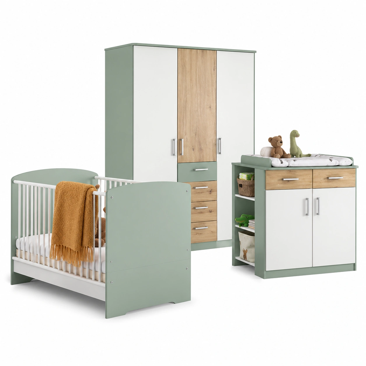 Moderne Wickelkommode mit Stauraum Weiß Eiche Optik 2 Tueren 2 Schubladen 91x75x94 cm-furniservicepro