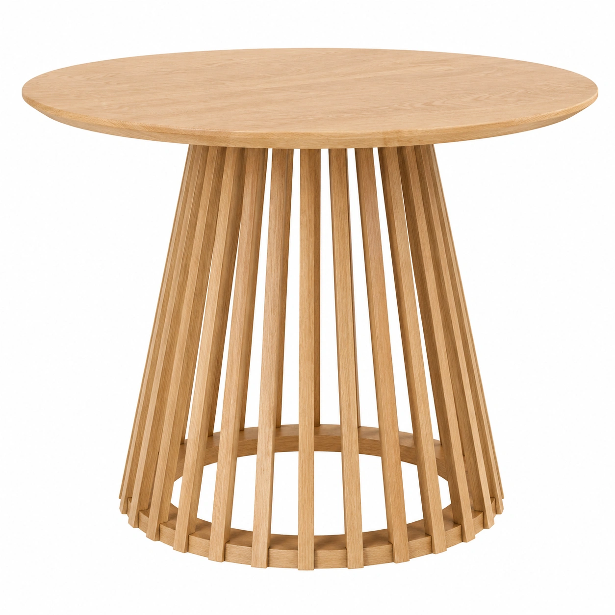 Moderner runder Esstisch aus hellem Eichenholz mit skulpturaler Lamellenbasis a100 cm Natur Design-furniservicepro