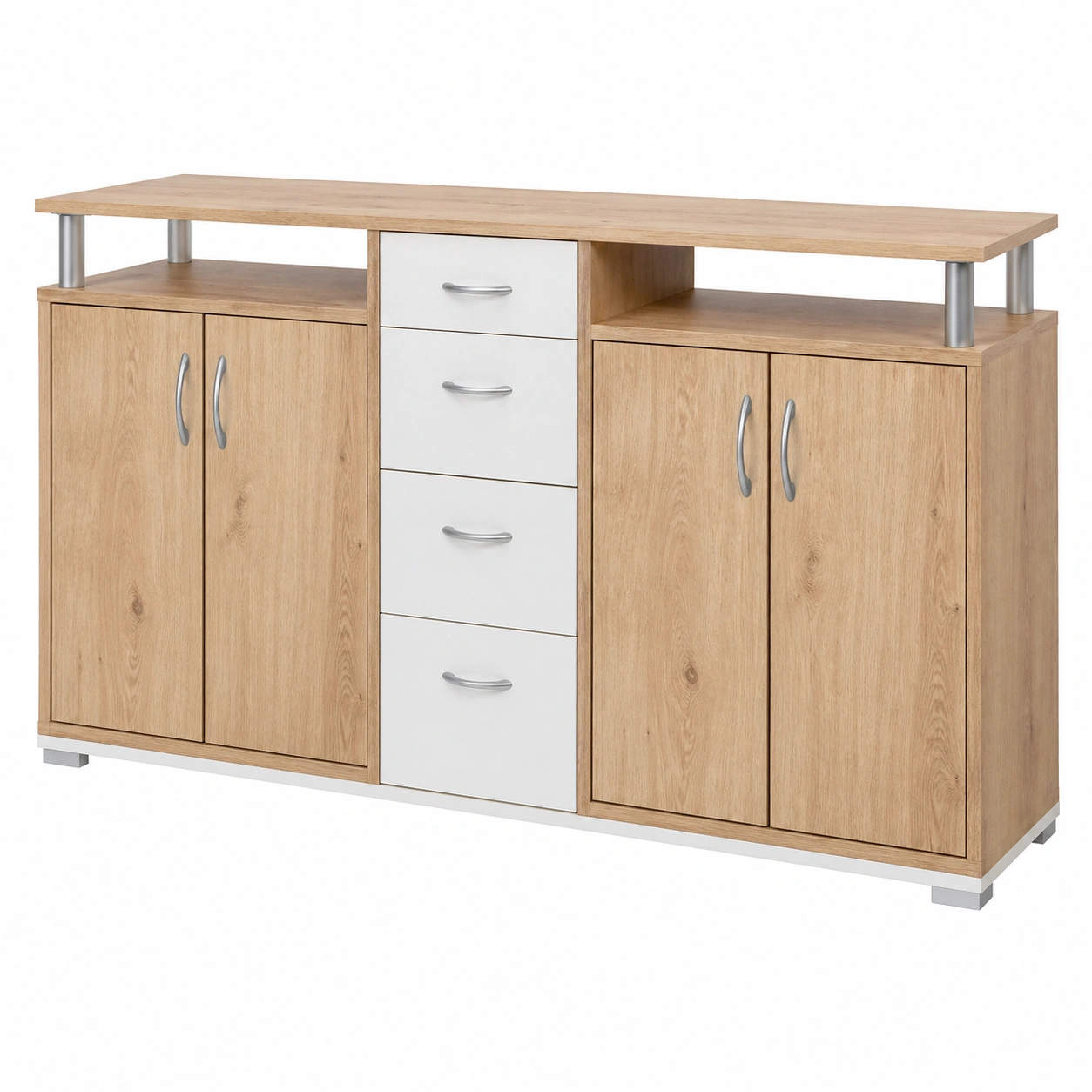 Modernes Sideboard Beton Optik Weiß 208x38x94 cm mit Schubladen und Tueren Stauraum Wohnzimmer-furniservicepro