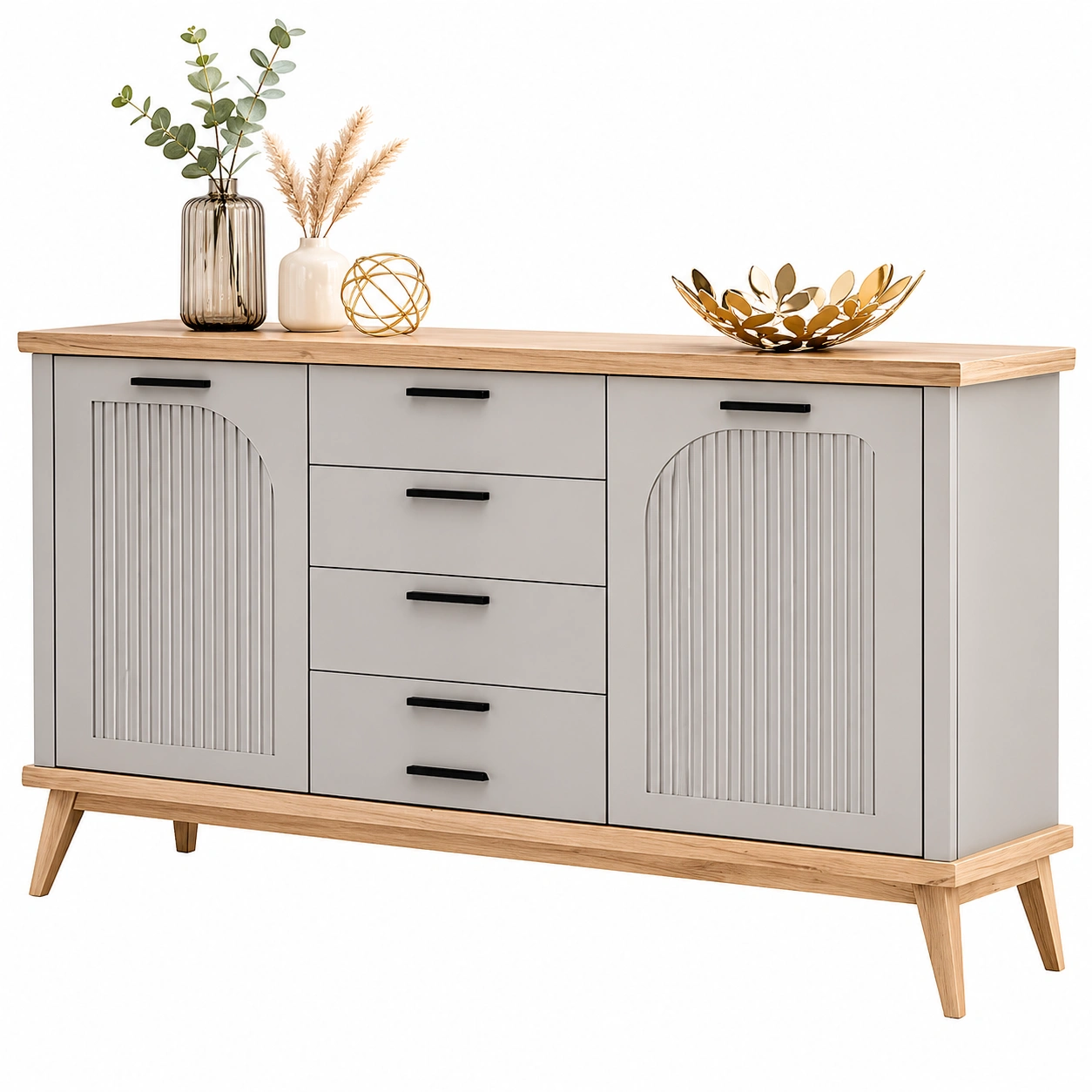 Sideboard modern Weiß Holzoptik mit Schubladen und Tueren 178x96x48 cm-furniservicepro