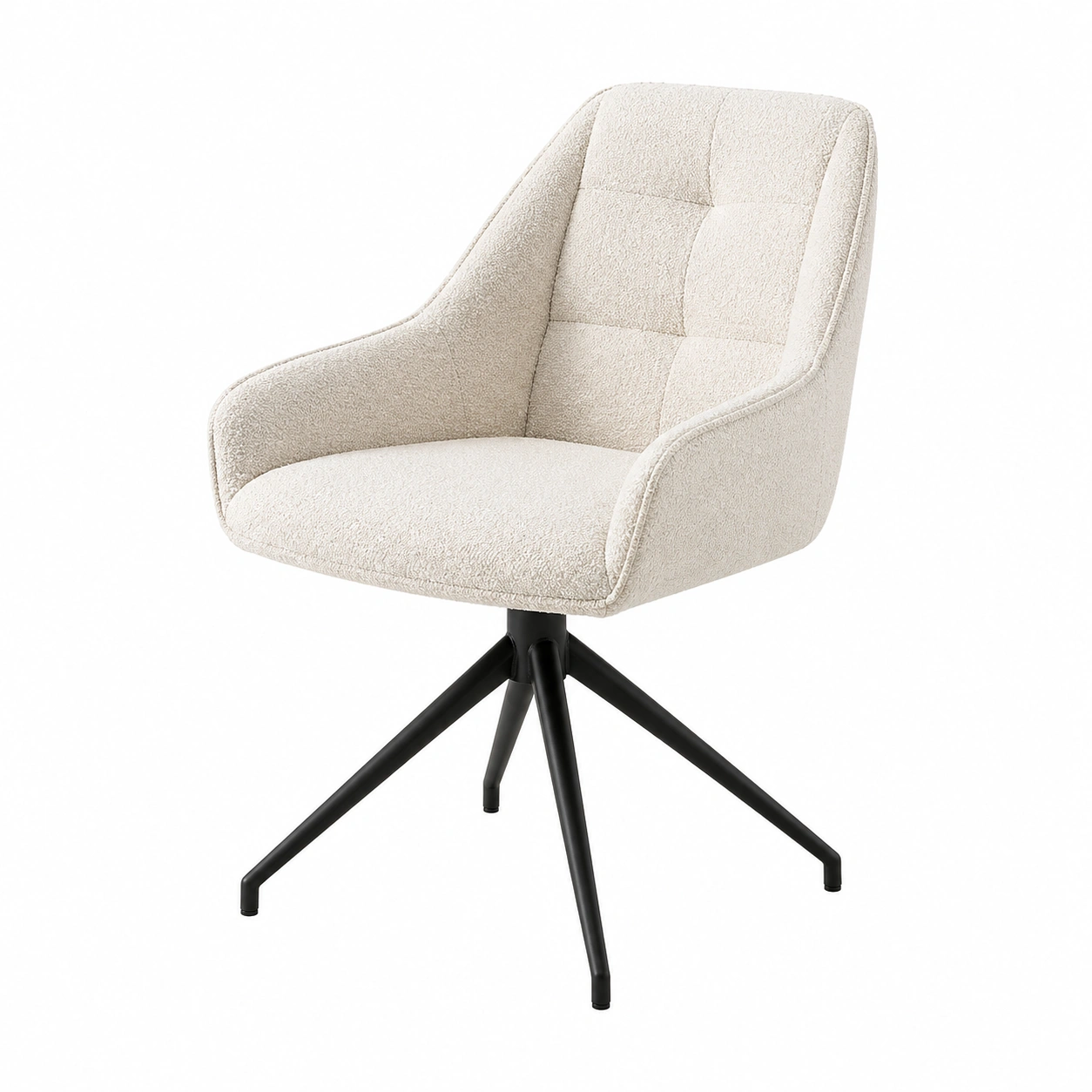 Moderner Polsterstuhl mit Armlehnen drehbar Boucle Stoff Creme Metallgestell schwarz 62 cm-furnicarehub