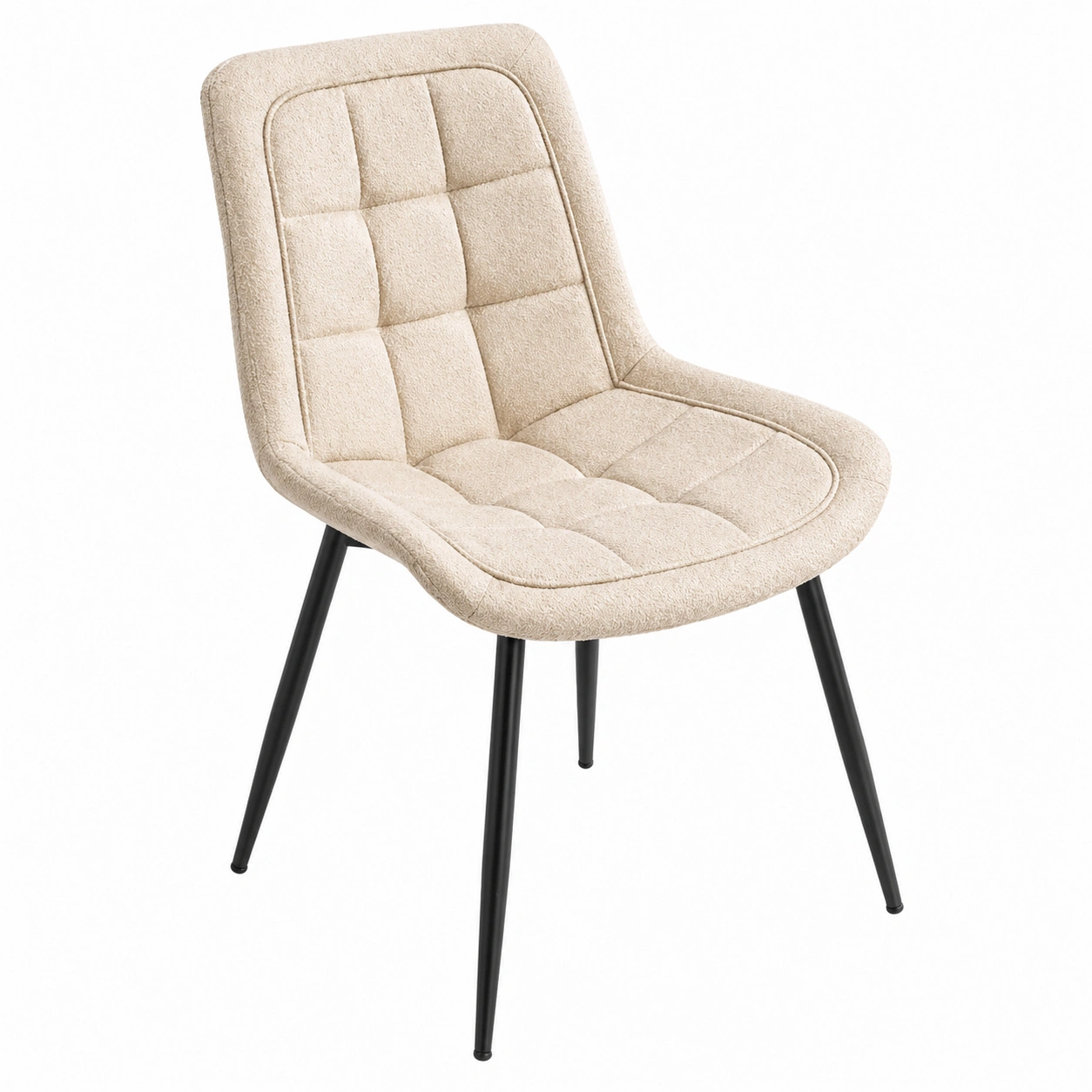 Polsterstuhl mit Webstoff Bezug gepolstert Rueckenlehne Steppung Beige Schwarz Metallbeine B/T/H ca. 52x52x82,5 cm-furnicarehub