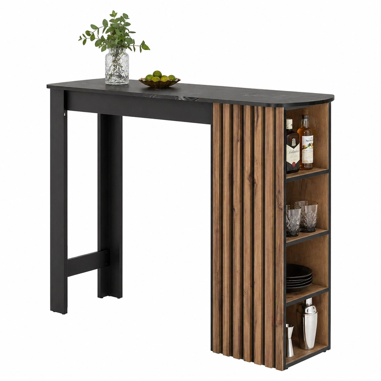 Moderner Bartisch mit Stauraum Eiche Natur Schwarz klappbares Design platzsparend funktional Wohnzimmer Küche Mabel-furnicarehub