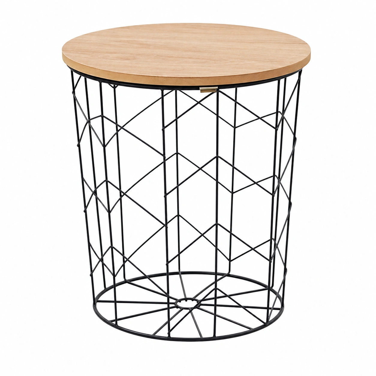 Moderner Beistelltisch Rund Holzoptik Natur mit Metall Drahtgestell Schwarz 40x40 cm Wohnzimmertisch Sofatisch-furnicarehub