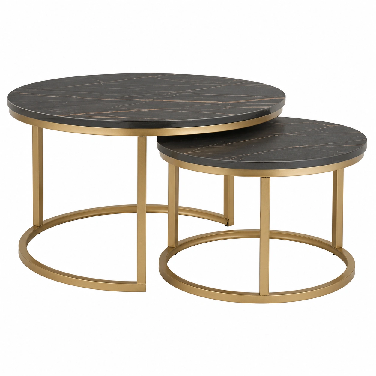Couchtisch Set rund Schwarz Keramik Metall Modernes 2er Set Wohnzimmertisch-furnicarehub