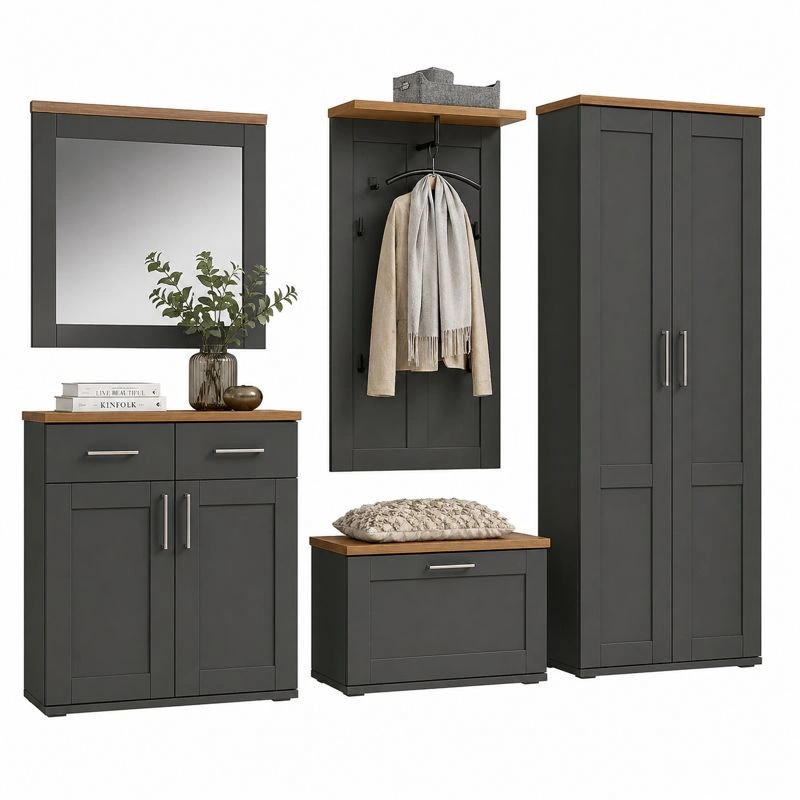 Wandspiegel mit Rahmen Holzoptik Braun Schwarz Modern Rechteckig-furnicarehub