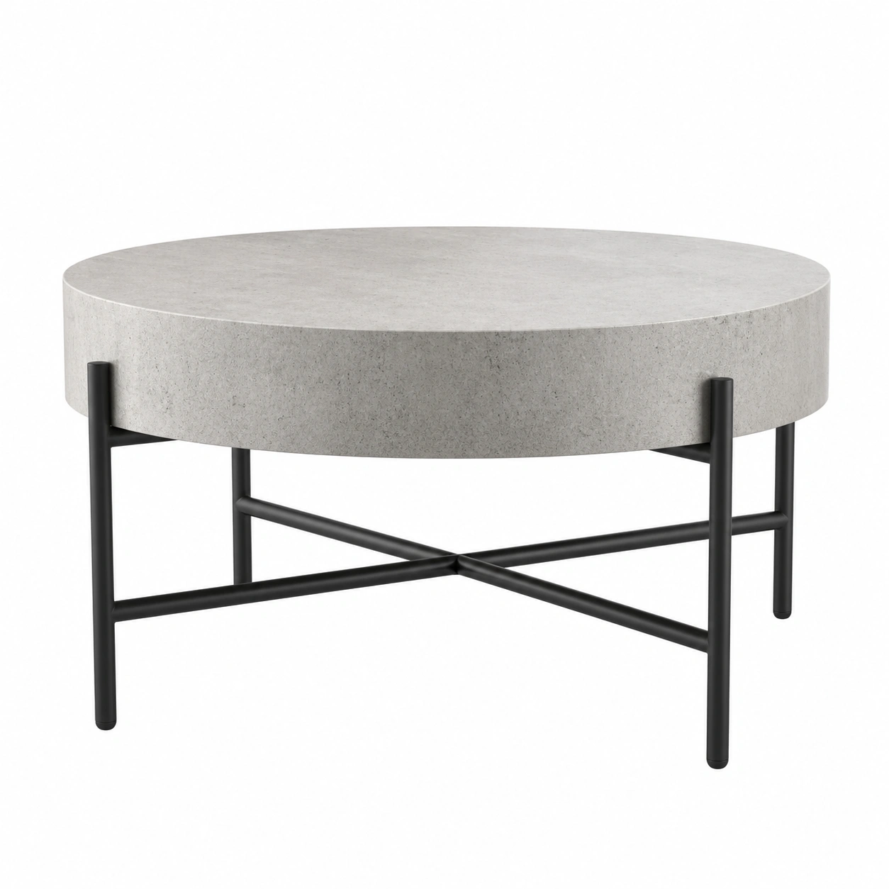 Runder Couchtisch in Betonoptik Grau mit Metallgestell Modernes Wohnzimmer Design Stabiler Wohnzimmertisch-furnicarehub