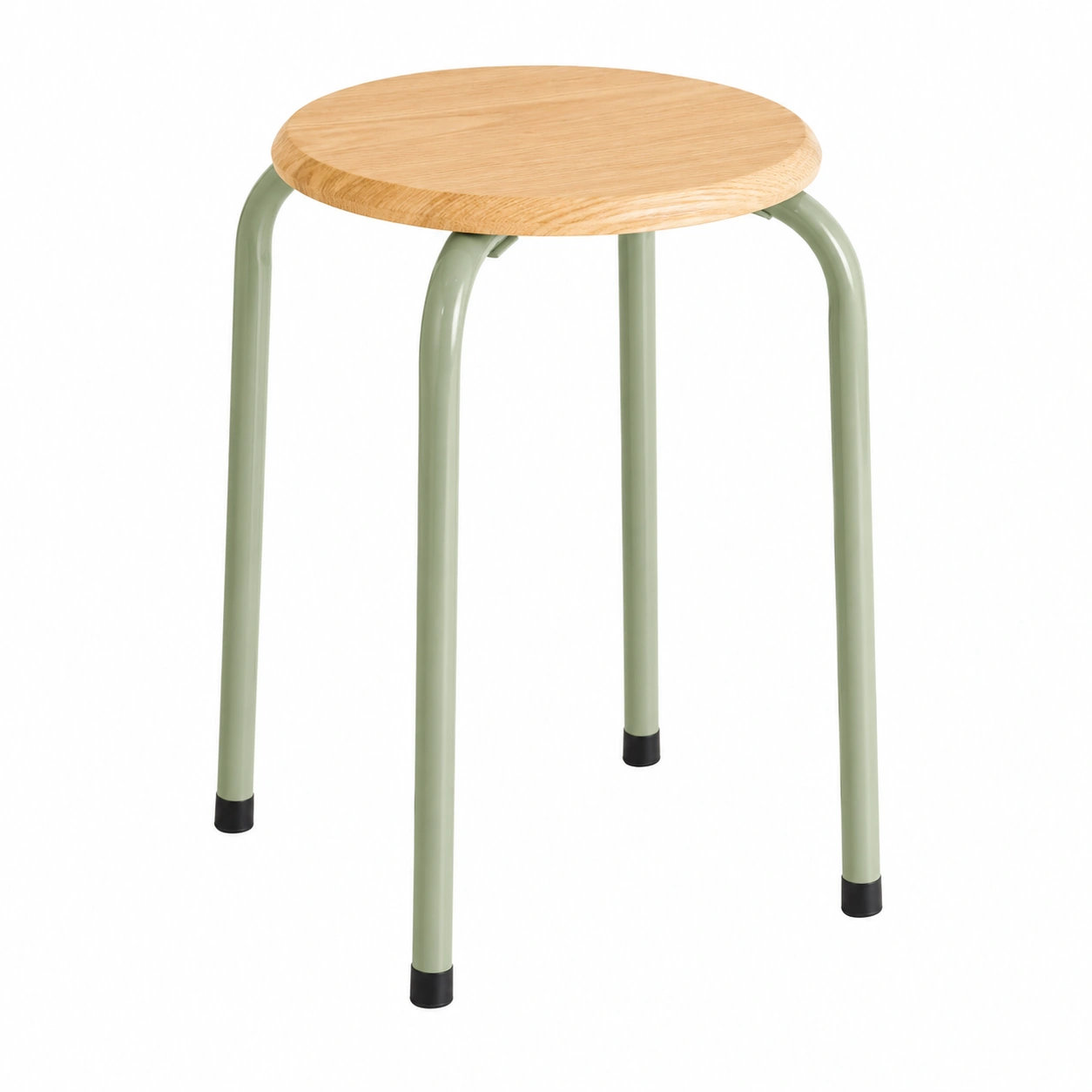 Moderner Stapelhocker Rundhocker mit Holzsitz Metallgestell Grün Natur B/H/T ca 38x46x38 cm-furnicarehub