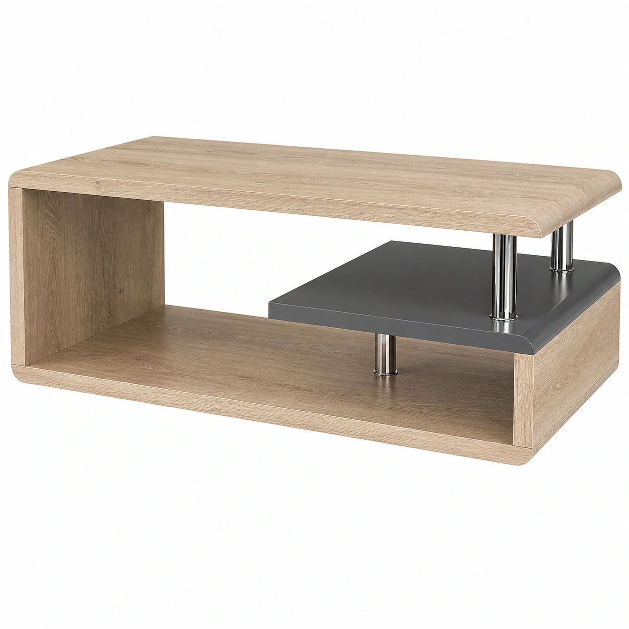Couchtisch modern mit Ablagefach, rechteckiger Wohnzimmertisch in Holzoptik, funktionales Design mit zWeißer Ebene, stilvoller Sofatisch-furnicarehub