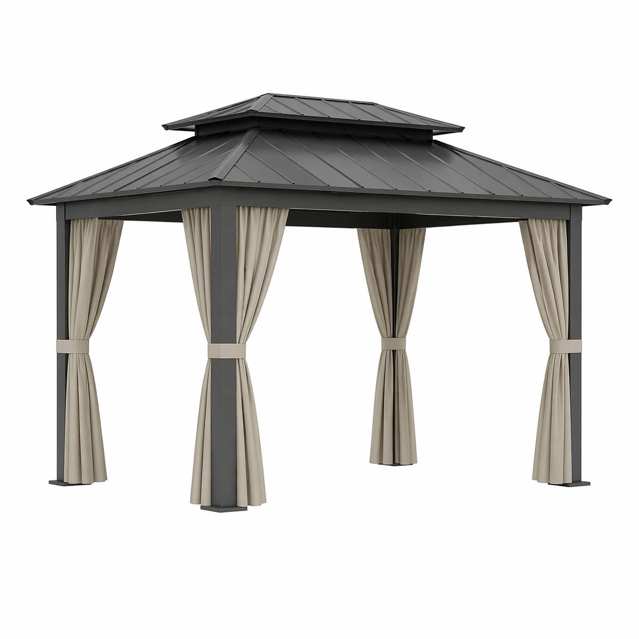 Gazebo de aluminio con cortinas de poliéster 300x300x260 cm gris beige-roomerio