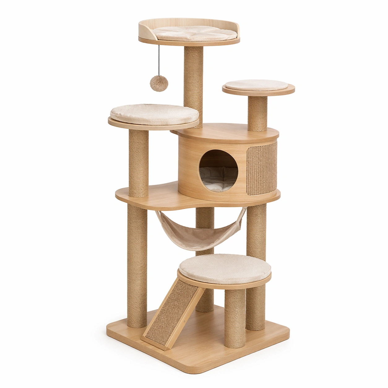 Árbol para gatos de madera con plataformas y casa-roomerio