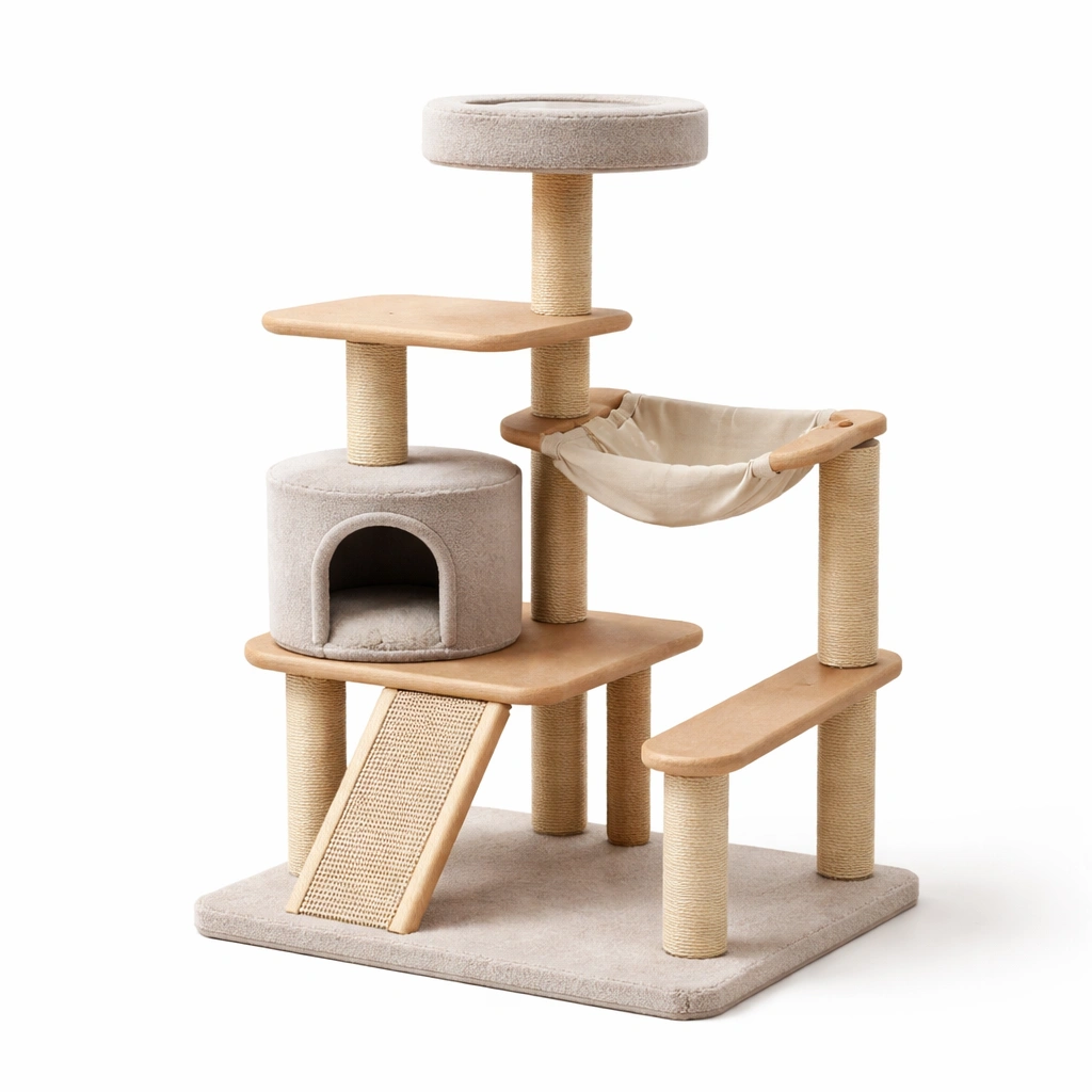 Árbol para gatos de mdf y cuerda de sisal beige-roomerio