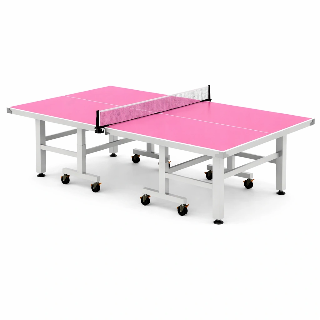 Mesa de ping pong interior rosa con estructura de acero-roomerio