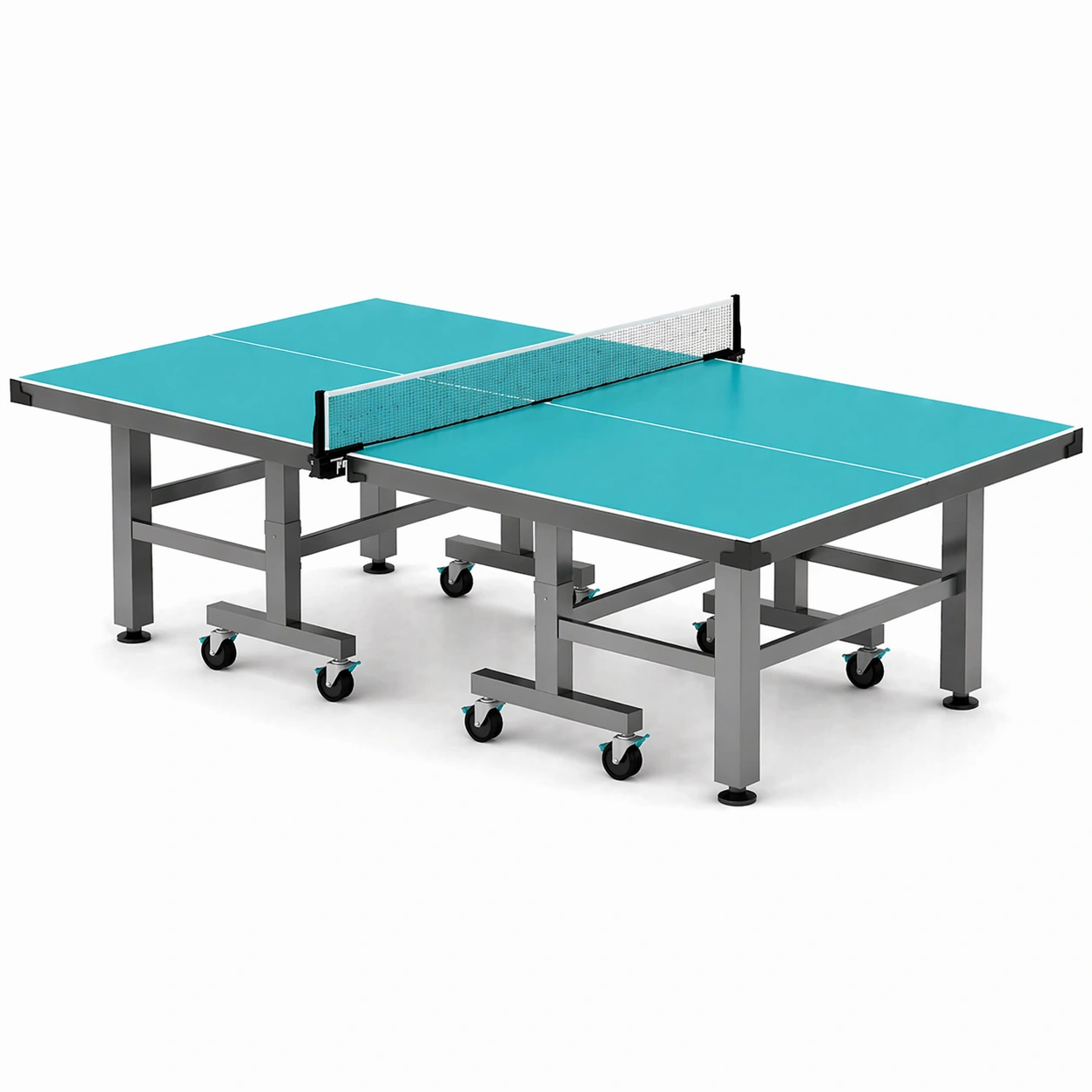 Mesa de ping pong plegable de mdf y acero con ruedas azul-roomerio