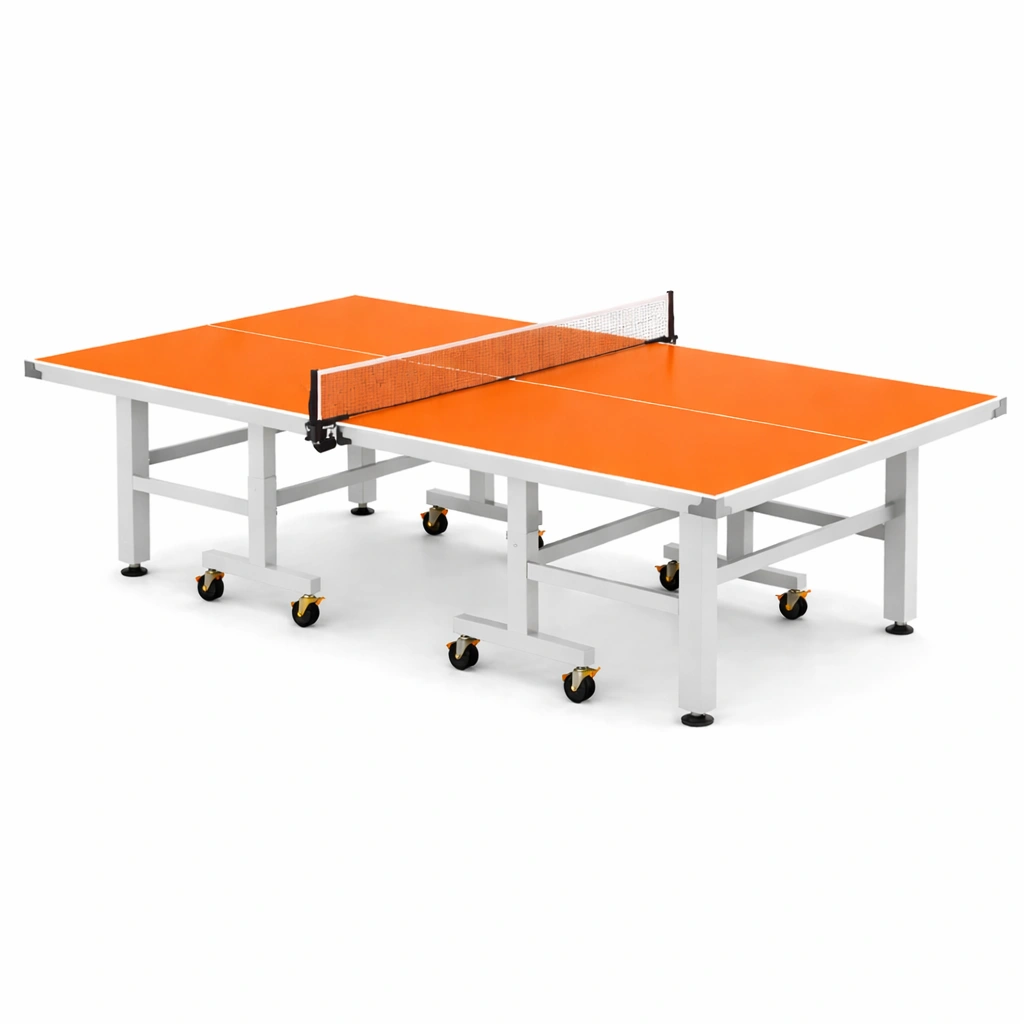Mesa de ping pong plegable acero naranja-roomerio