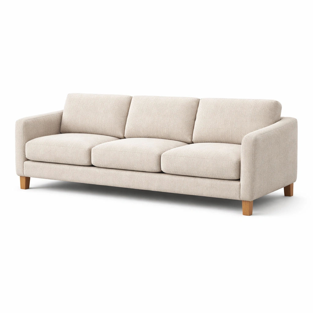 Sofá de poliéster beige con patas de madera-roomerio