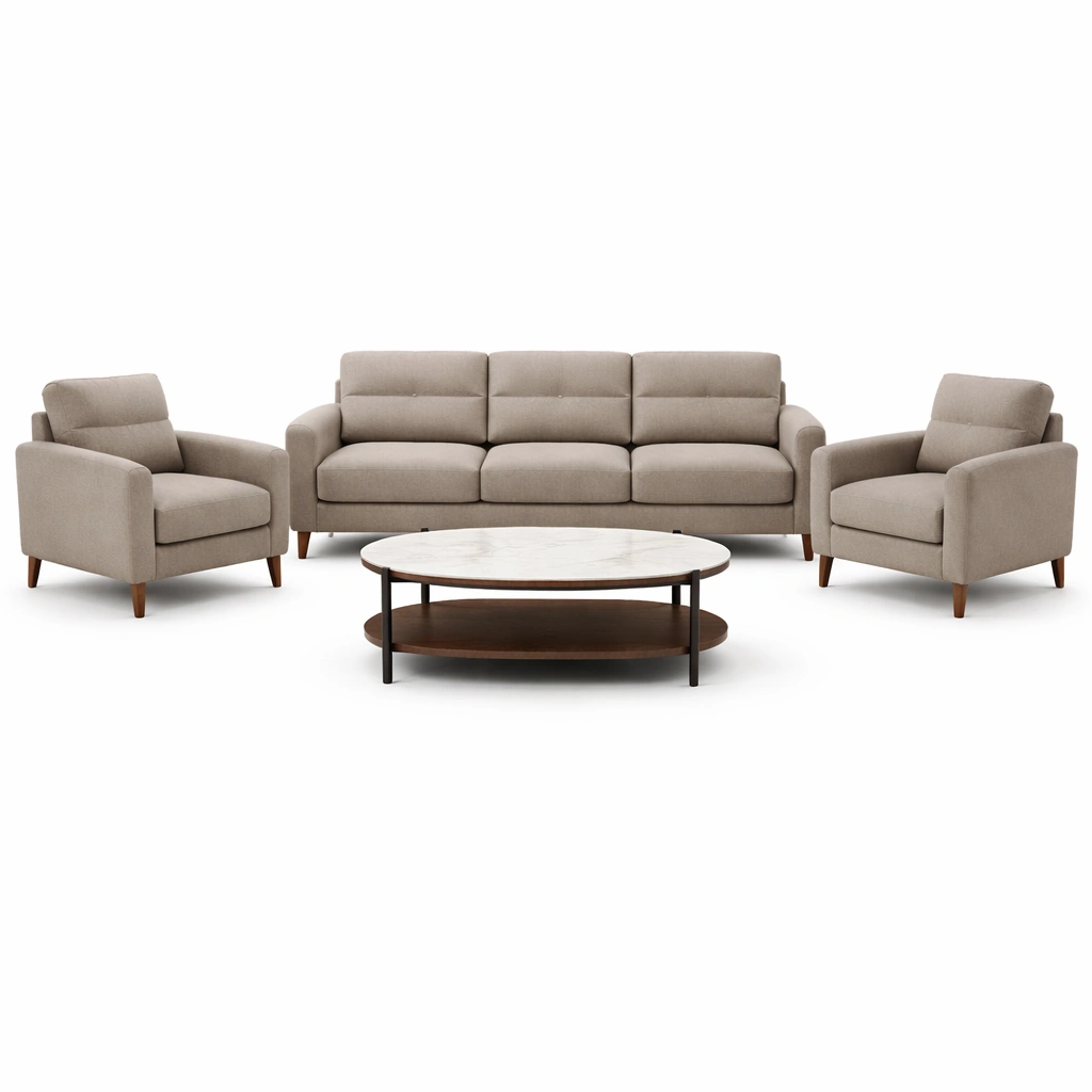 Conjunto de sofás de tela con mesa de centro de mármol-roomerio