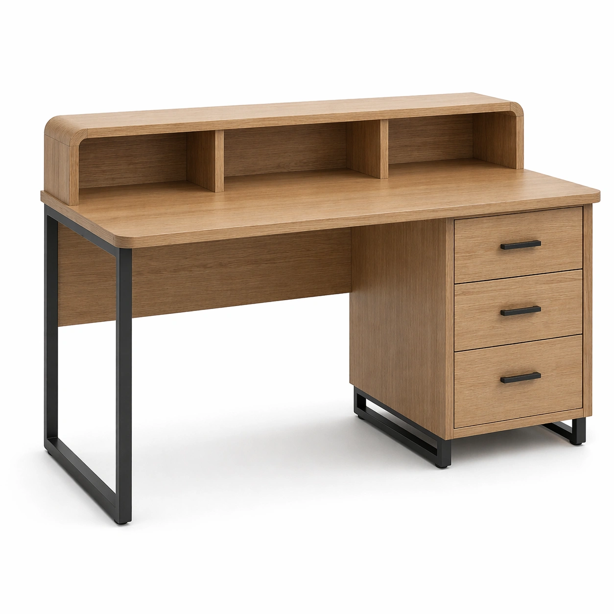 Escritorio de madera contrachapada con metal y cajones-roomerio