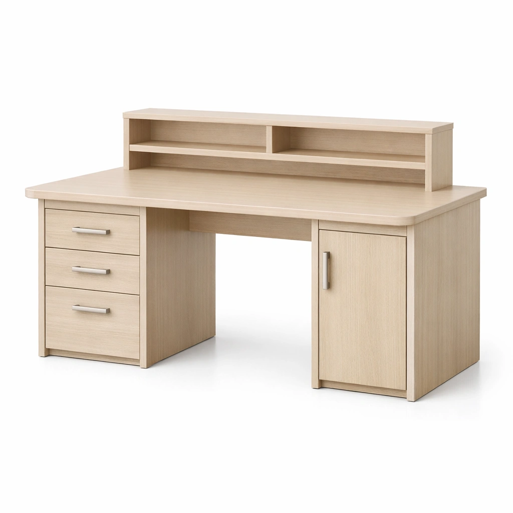 Escritorio de mdf con cajones y estantería 150x60x90 cm-roomerio