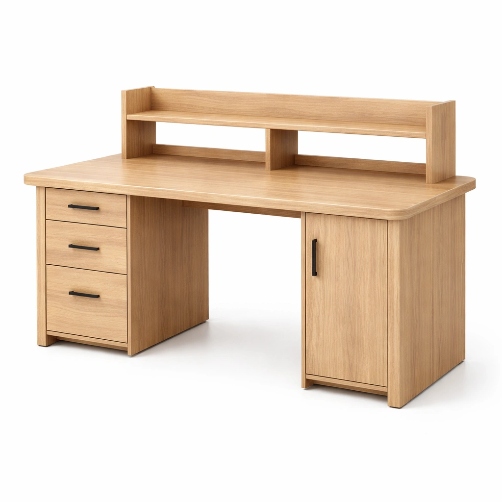Escritorio de mdf con chapa de roble y cajones 150x60x75 cm-roomerio