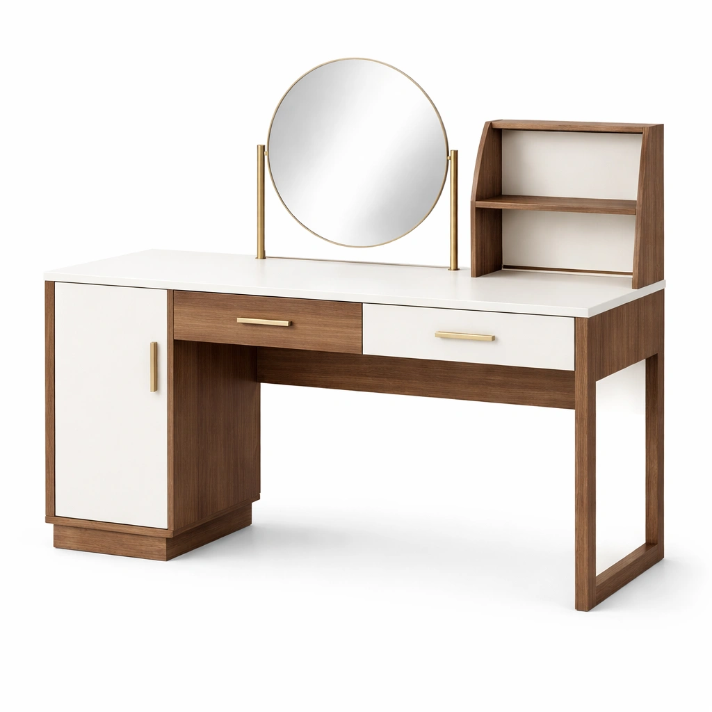 Tocador de madera y mdf con espejo y cajón 120x40x75 cm-roomerio