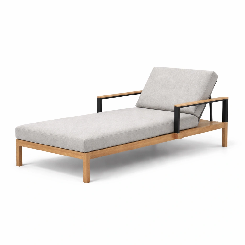 Tumbona de madera y aluminio con cojines de poliéster-roomerio