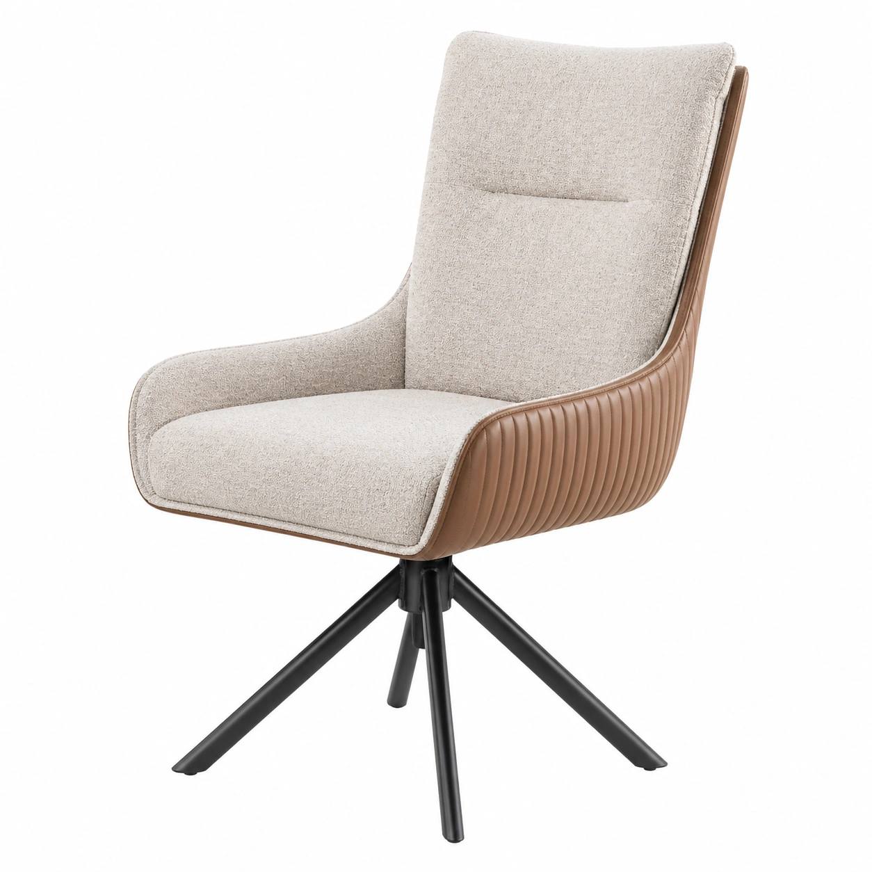Moderner Drehstuhl mit Armlehnen – Beige Stoff / Braun Akzent – ca. 56×65×98 cm-homedeskcare