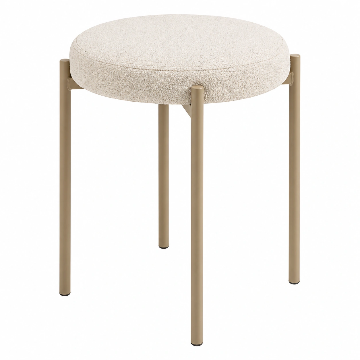 Moderner Polsterhocker rund mit gepolsterter Sitzflaeche und stabilem Metallgestell, Beige, minimalistisches Design-homedeskcare