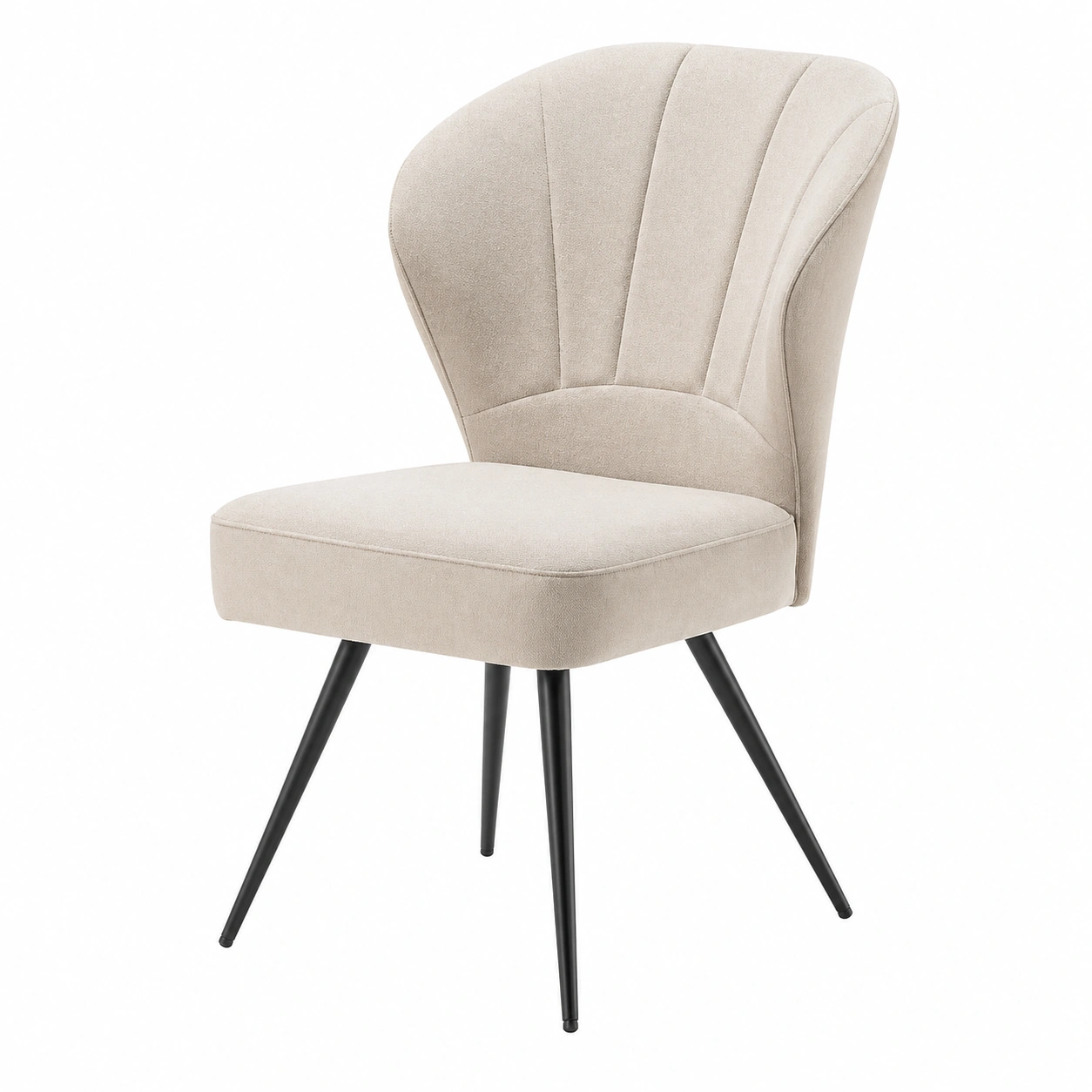 Eleganter Polsterstuhl in Cremebeige mit ergonomischer Rueckenform und Metallbeinen-homedeskcare