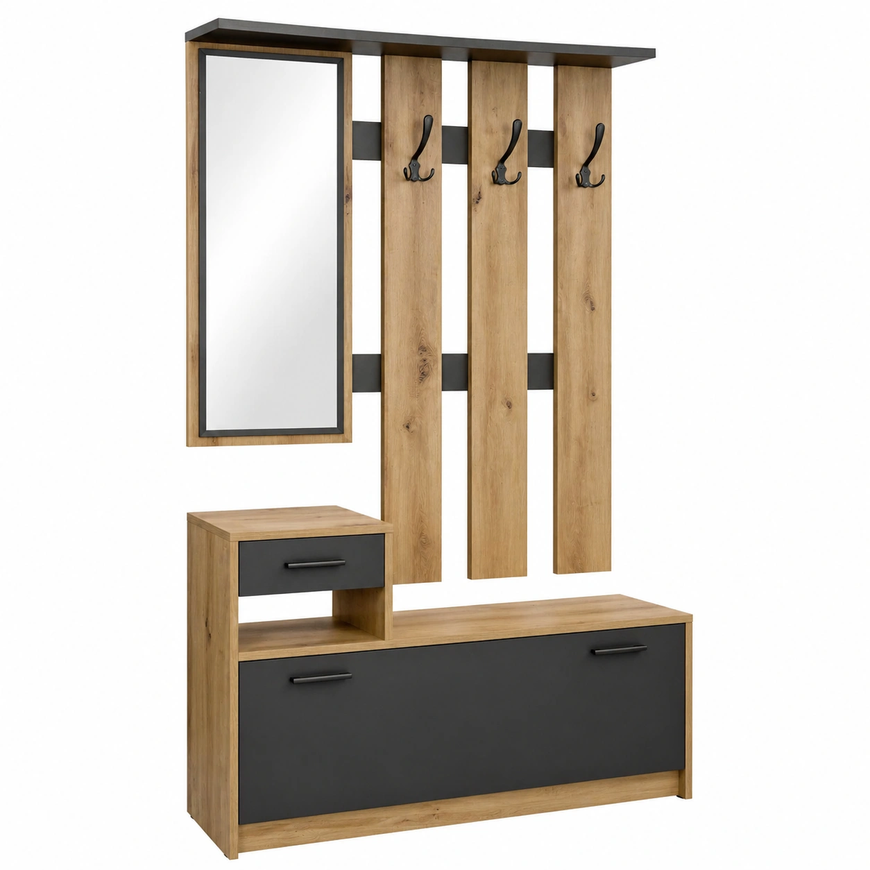 Moderne Garderobe Wandpaneel mit Spiegel und Schuhschrank Beton Optik 100x180x25 cm-homedeskcare