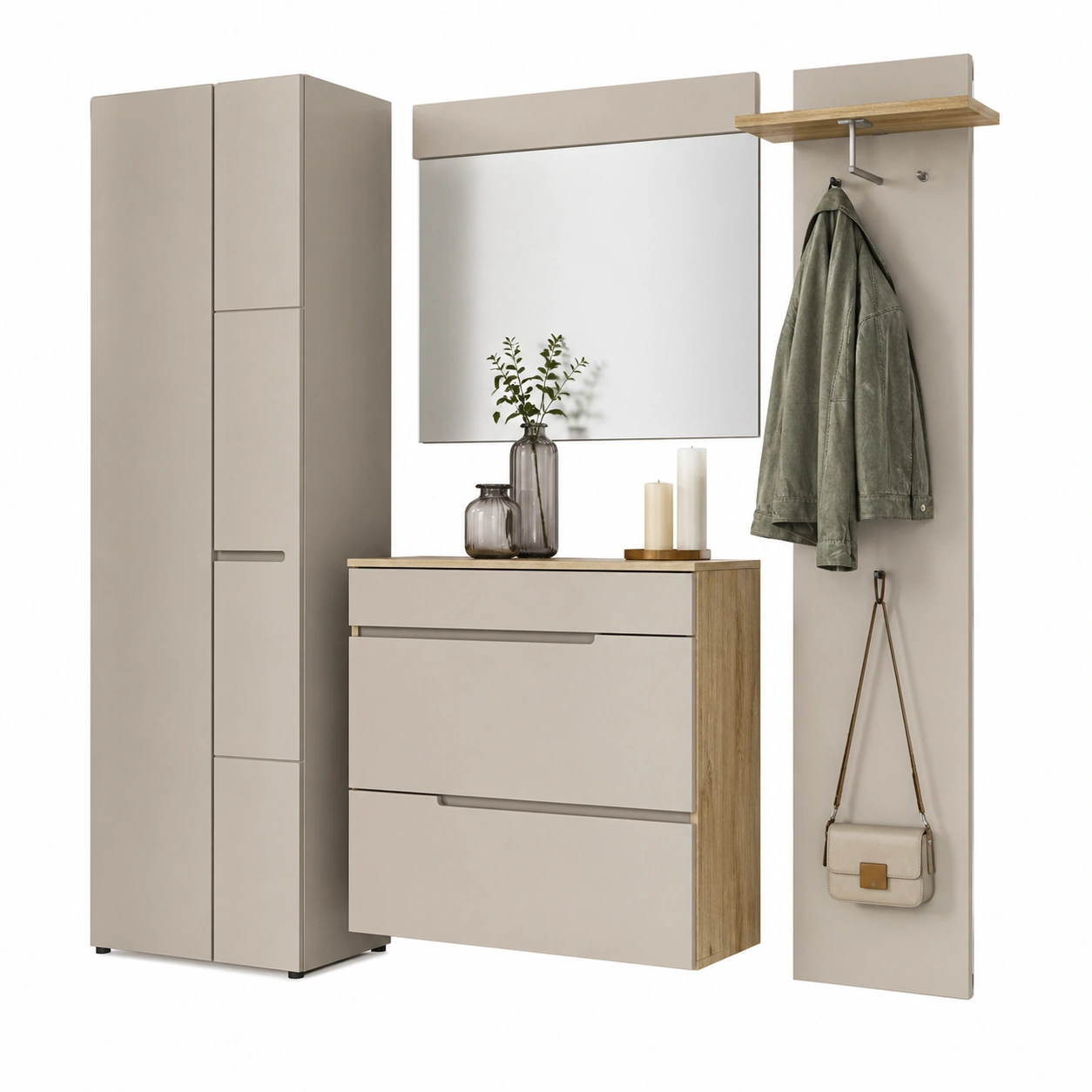 Moderne Schuhkommode mit Stauraum und Spiegel – Elegantes Flurmoebel in Beige Holzoptik B/H/T ca. 90x83,5x35 cm-homedeskcare