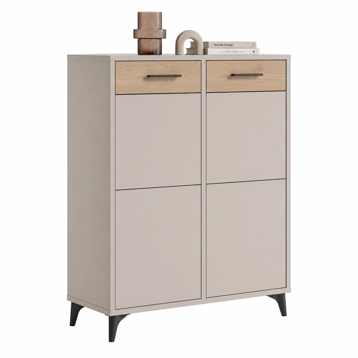 Moderne Kommode mit Schublade und Tueren Hochglanz Weiß minimalistisch skandinavisch Design Stauraumloesung fuer Schlafzimmer Wohnzimmer Flur-homedeskcare
