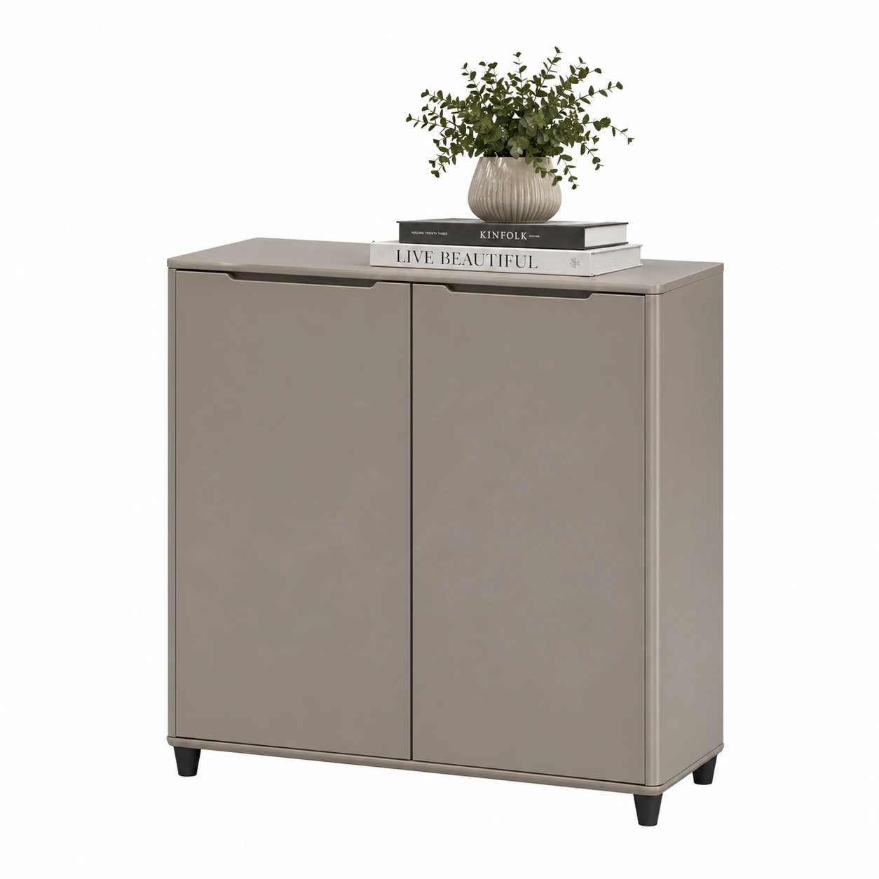 Moderne Kommode mit 2 Tueren in Taupe Matt minimalistisch 90x99x40 cm Stauraum Sideboard Design-homedeskcare