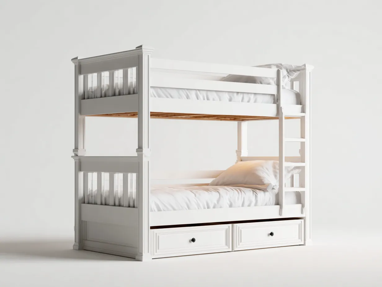 Lits superposés en bois avec tiroirs 200x100x170 cm - blanc - couchage fonctionnel pour chambre-Cottagethaus