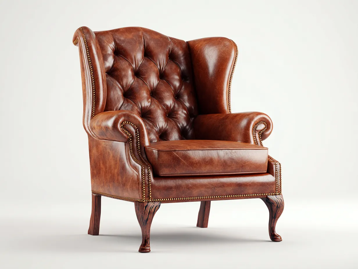 Fauteuil à oreilles en cuir capitonné 85x90x105 cm - marron - style classique pour salon-Cottagethaus