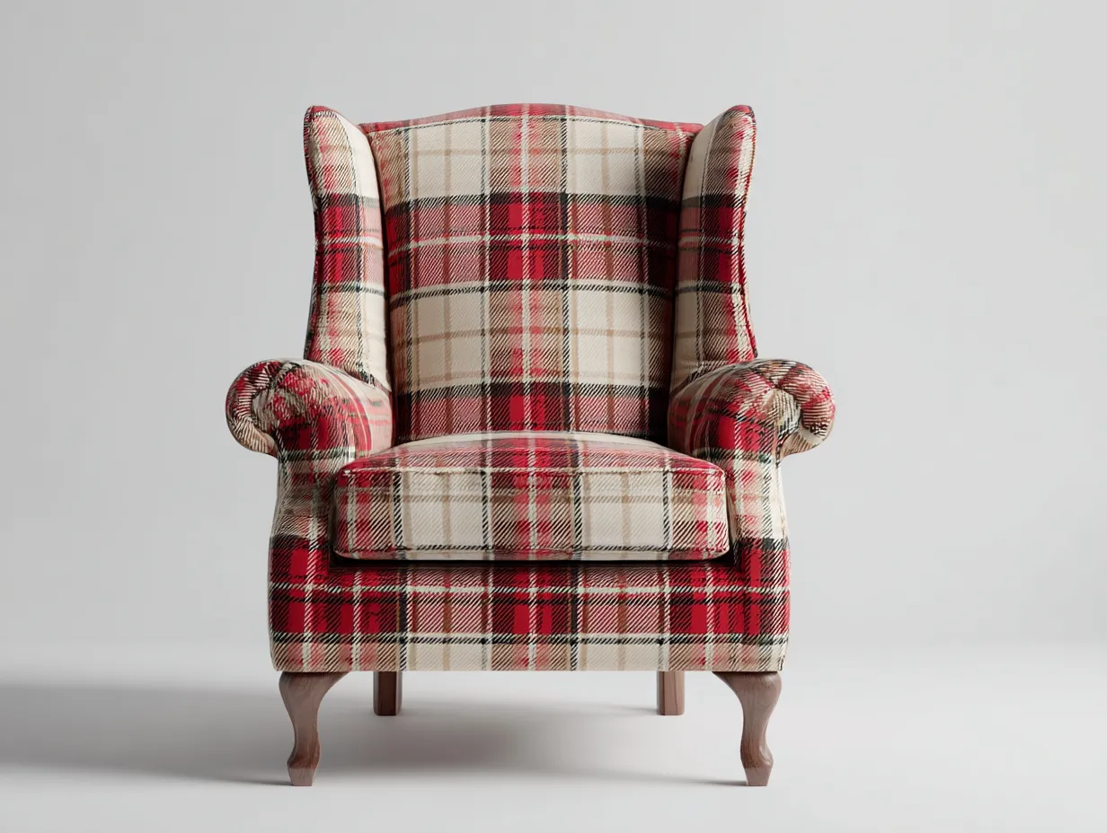 Fauteuil à oreilles en tissu 85x90x105 cm - rouge-beige - style classique pour salon-Cottagethaus