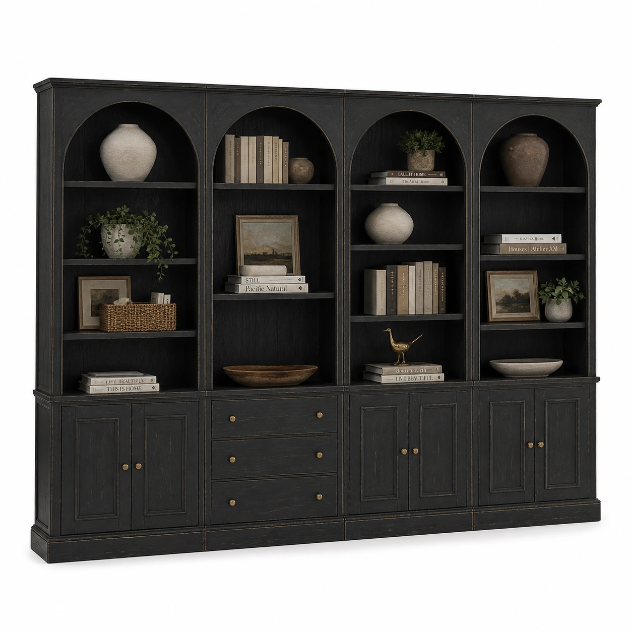Regal biblioteczka drewniana klasyczna z szafkami