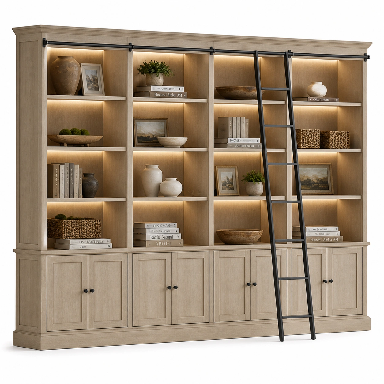 Regal biblioteczka jasne drewno z drabina
