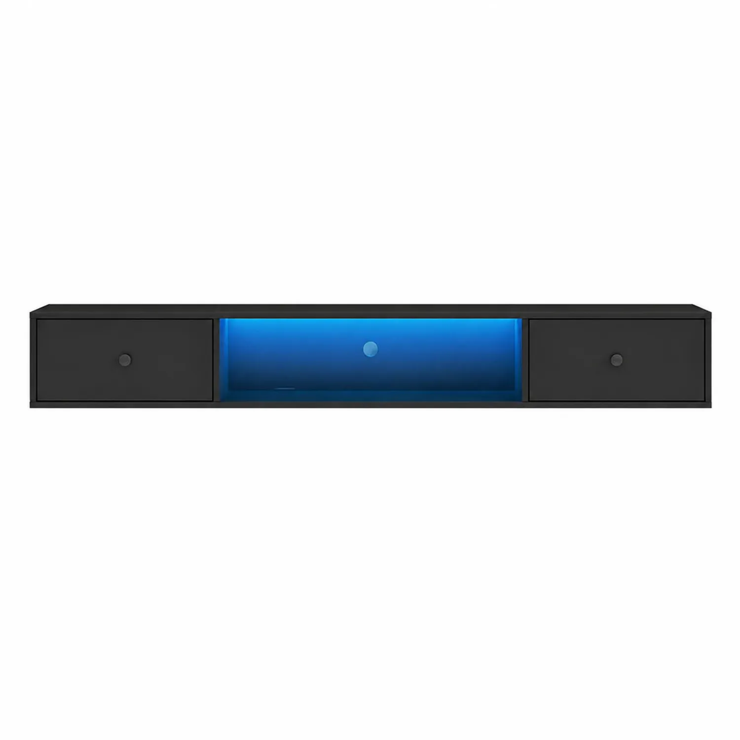Mobile TV Sospeso in MDF Nero con LED e Ripiano in Vetro-domveraliving
