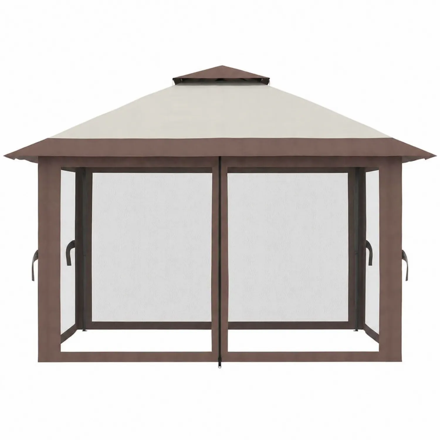 Gazebo in Acciaio e Tessuto con Zanzariera 300x300 cm Marrone/Beige-domveraliving