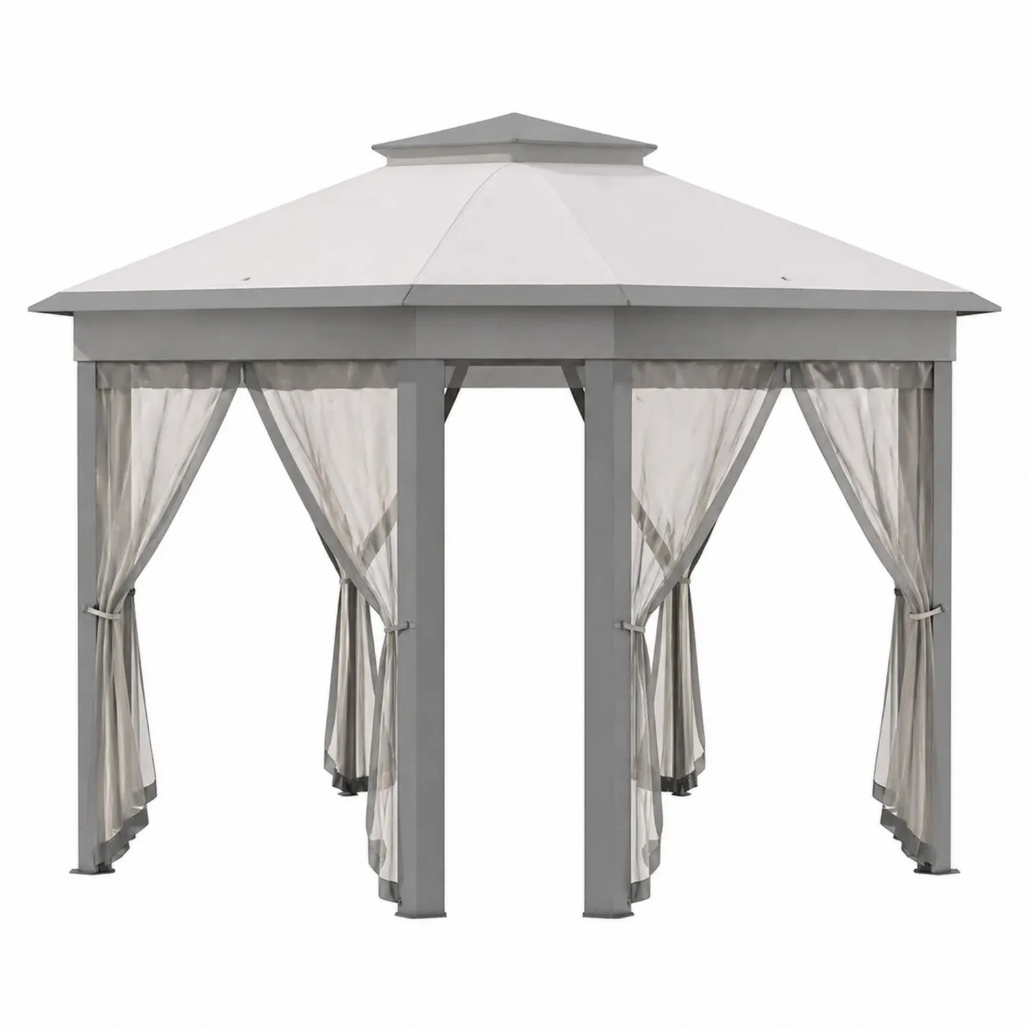 Gazebo in Alluminio con Tetto e Tende in Poliestere Grigio-domveraliving