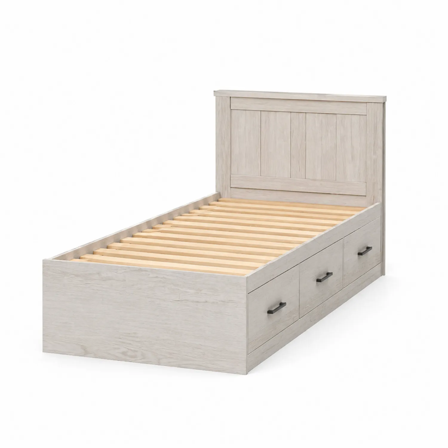 Letto singolo in legno con cassetti 200x90 cm Grigio Chiaro-domveraliving