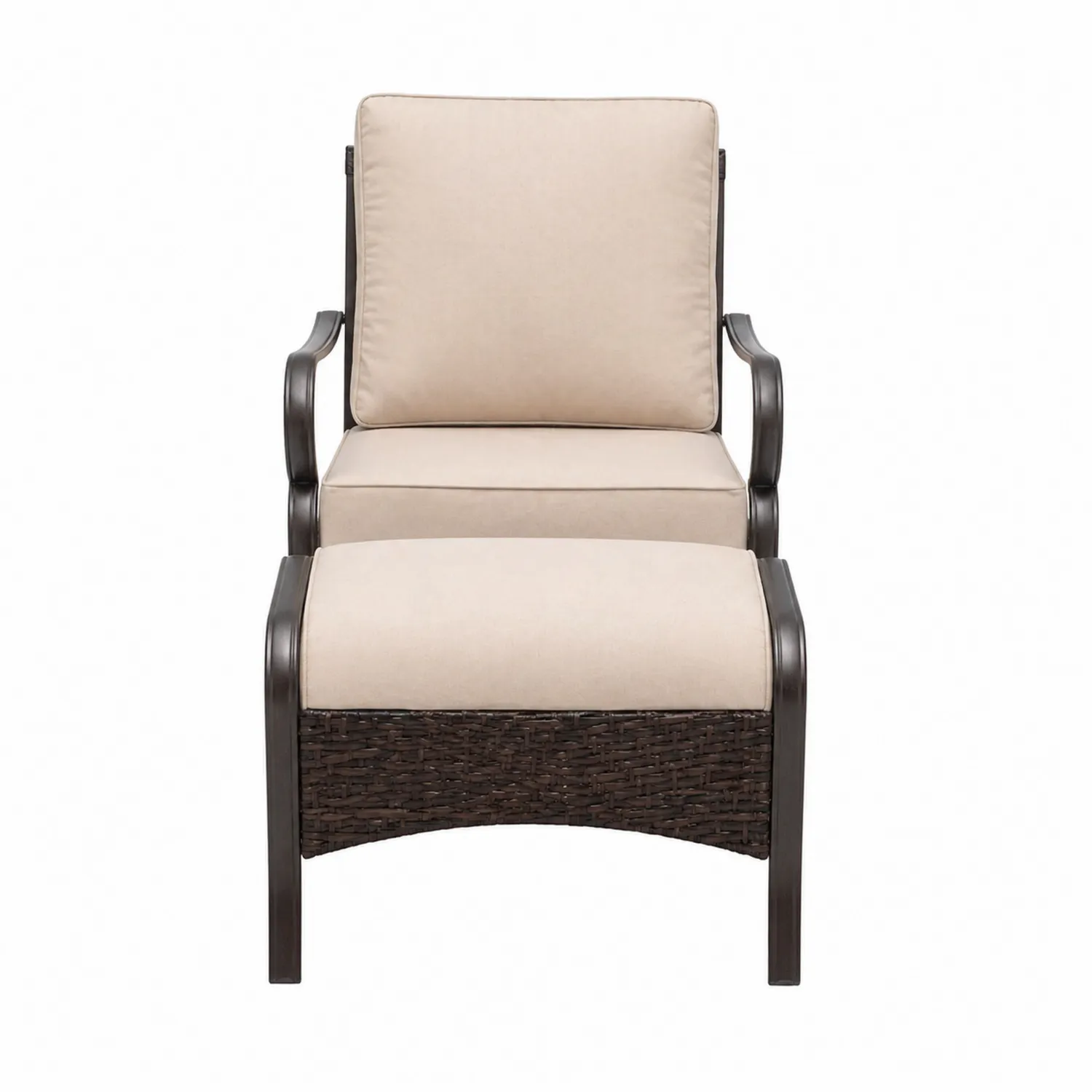 Set poltrona e pouf da esterno in alluminio e vimini-domveraliving
