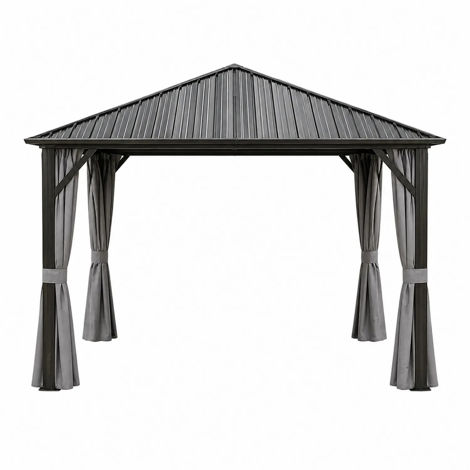 Gazebo in Alluminio con Tetto in Acciaio e Tende in Poliestere 300x300cm-domveraliving