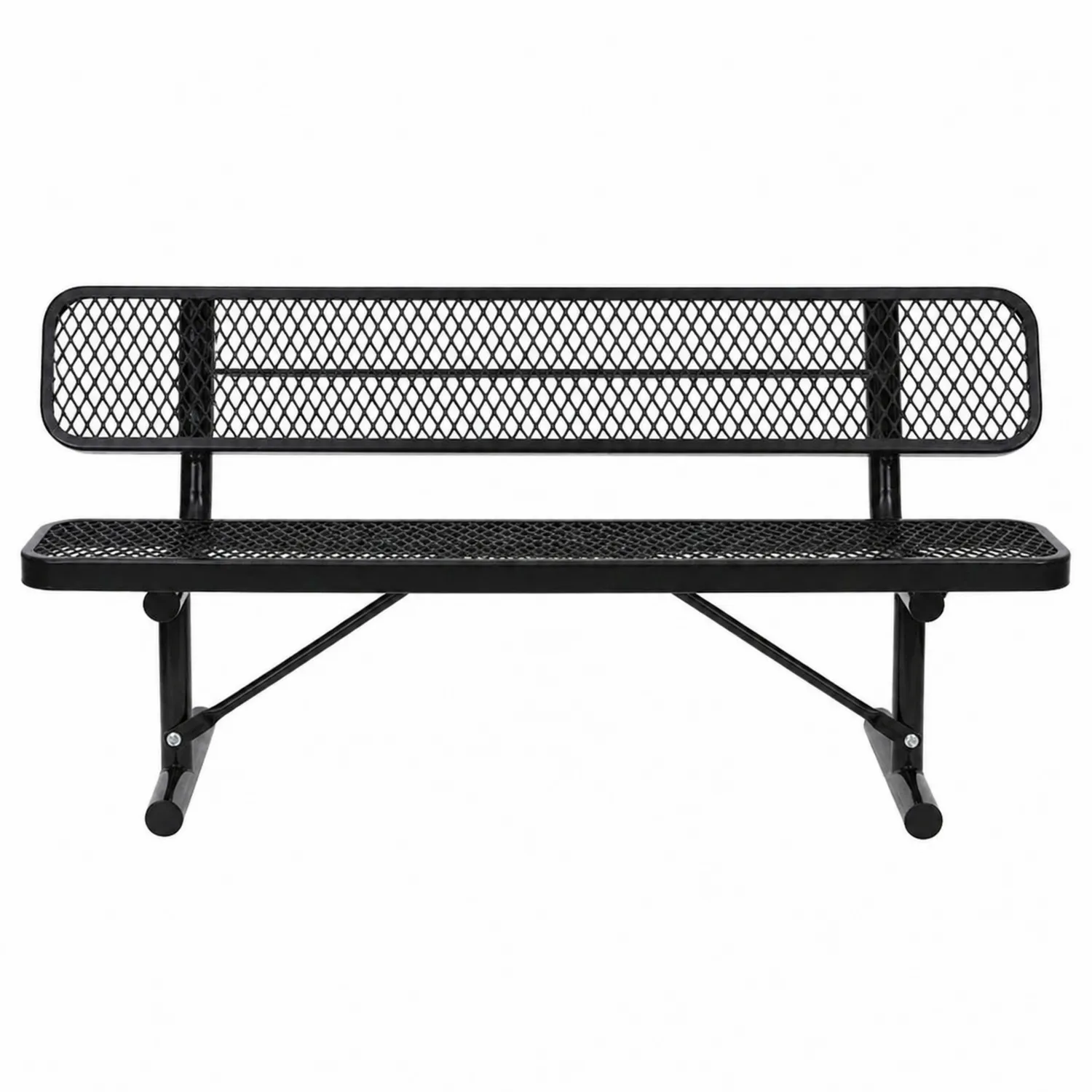 Panchina da esterno in metallo nero con schienale a rete 150x60x80 cm-domveraliving