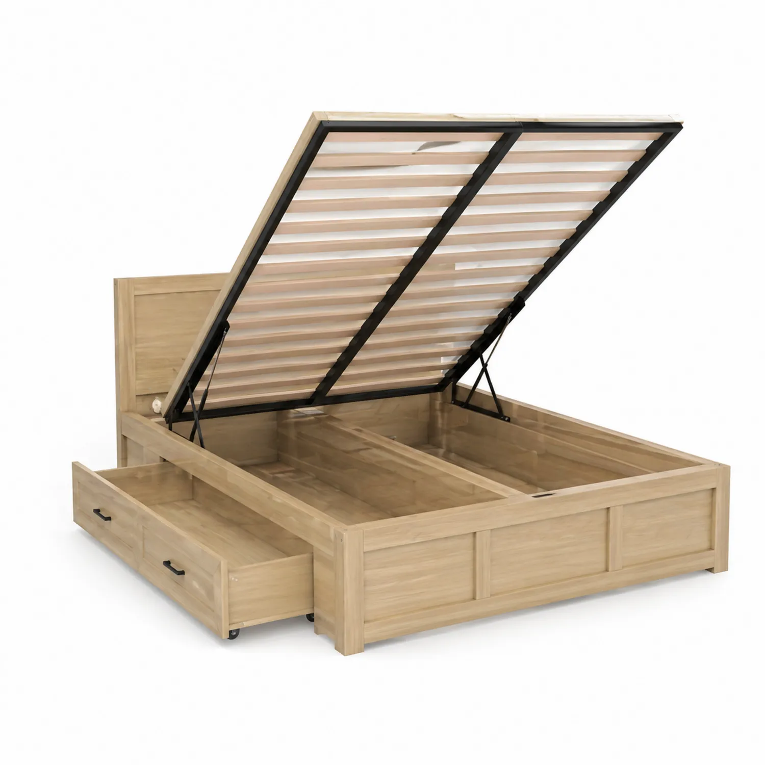 Letto matrimoniale in legno con contenitore e cassetti-domveraliving